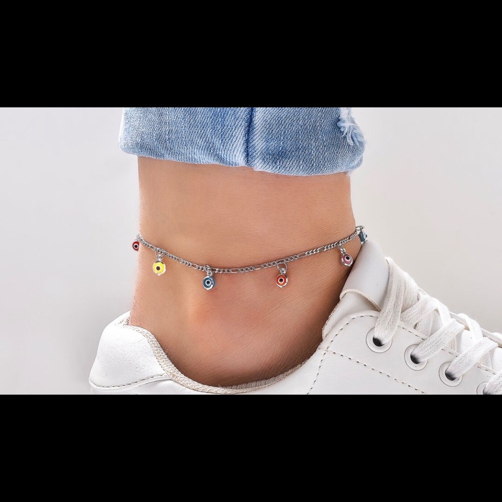 Evil eye drop anklet